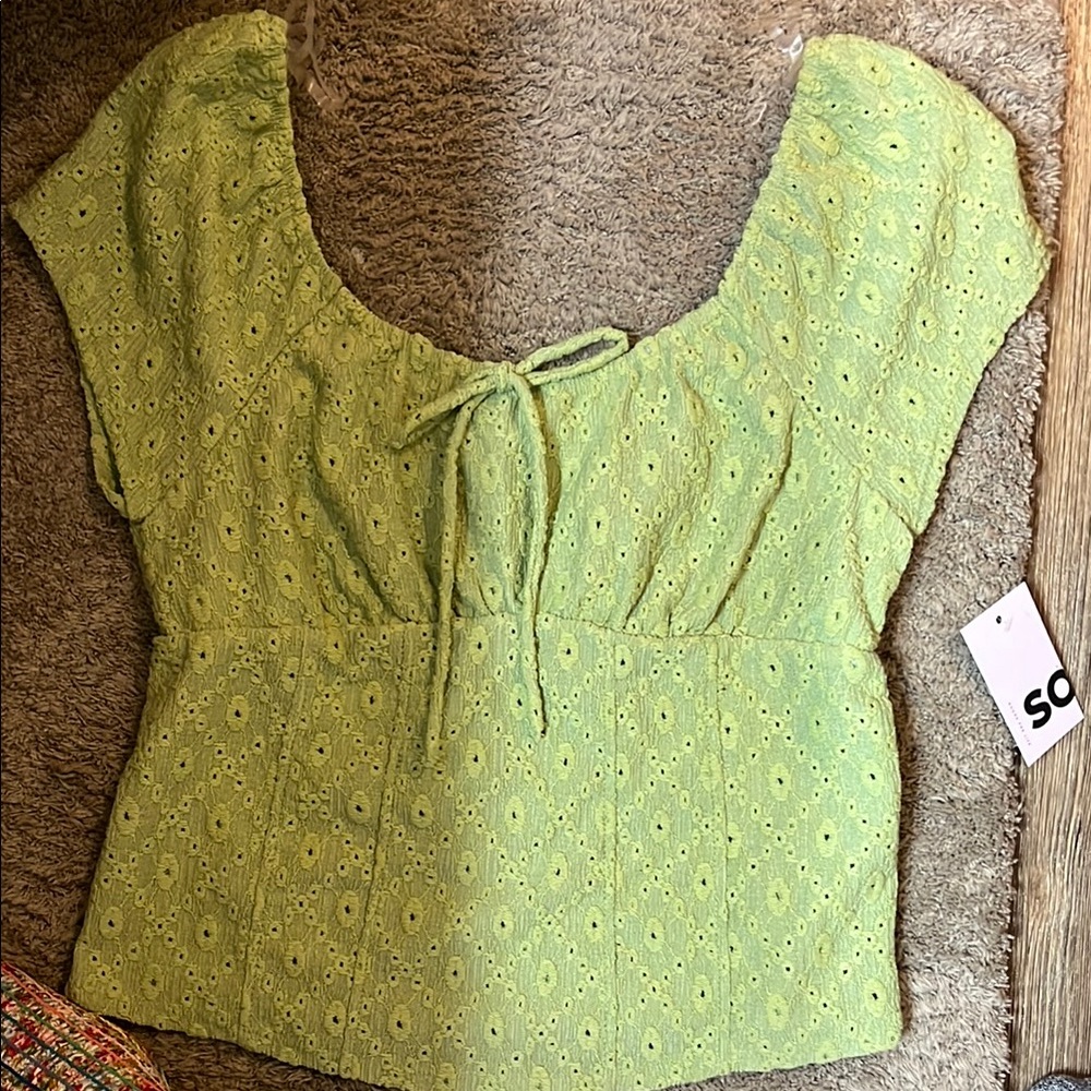 Green Eyelet Top